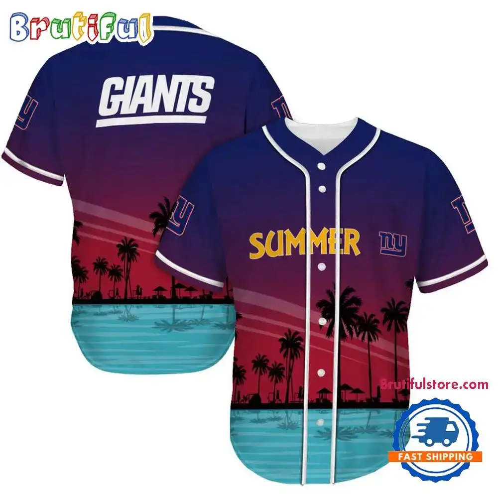 NFL New York Giants Palm Trees Summer On The Beach Baseball Jersey Image
