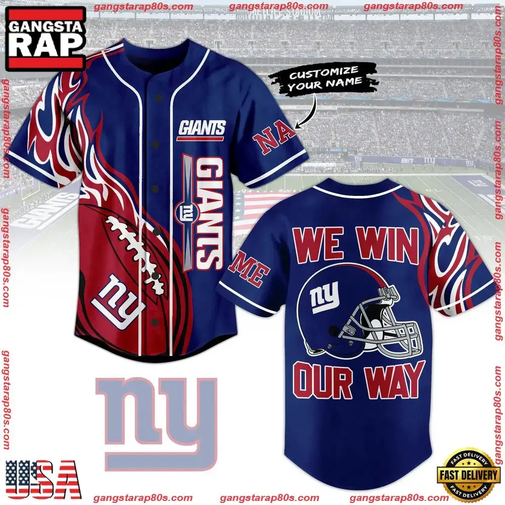 NFL New York Giants We Win Our Way Custom Name Baseball Jersey Image