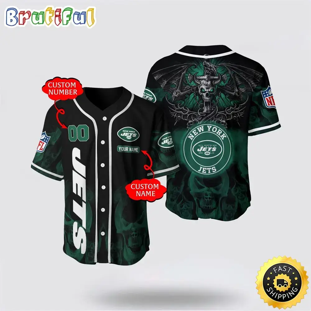 NFL New York Jets Baseball Jersey 3D Personalized Skull Customization Options Available Image