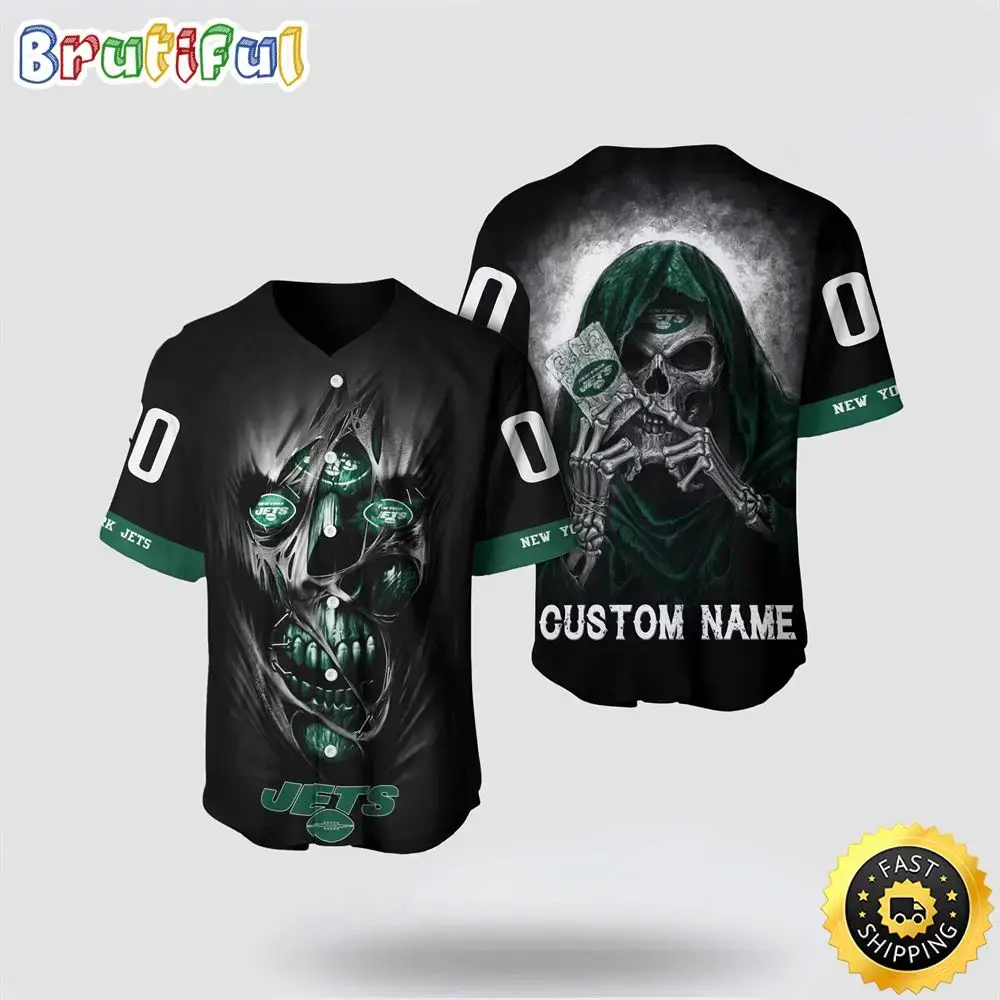 NFL New York Jets Baseball Jersey 3D Personalized Skull Stay Cozy And Stylish Image