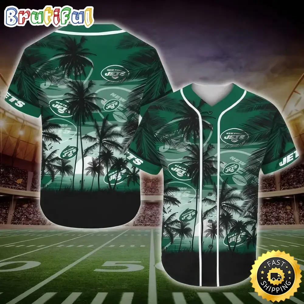 NFL New York Jets Baseball Jersey Shirt Palm Tree Image