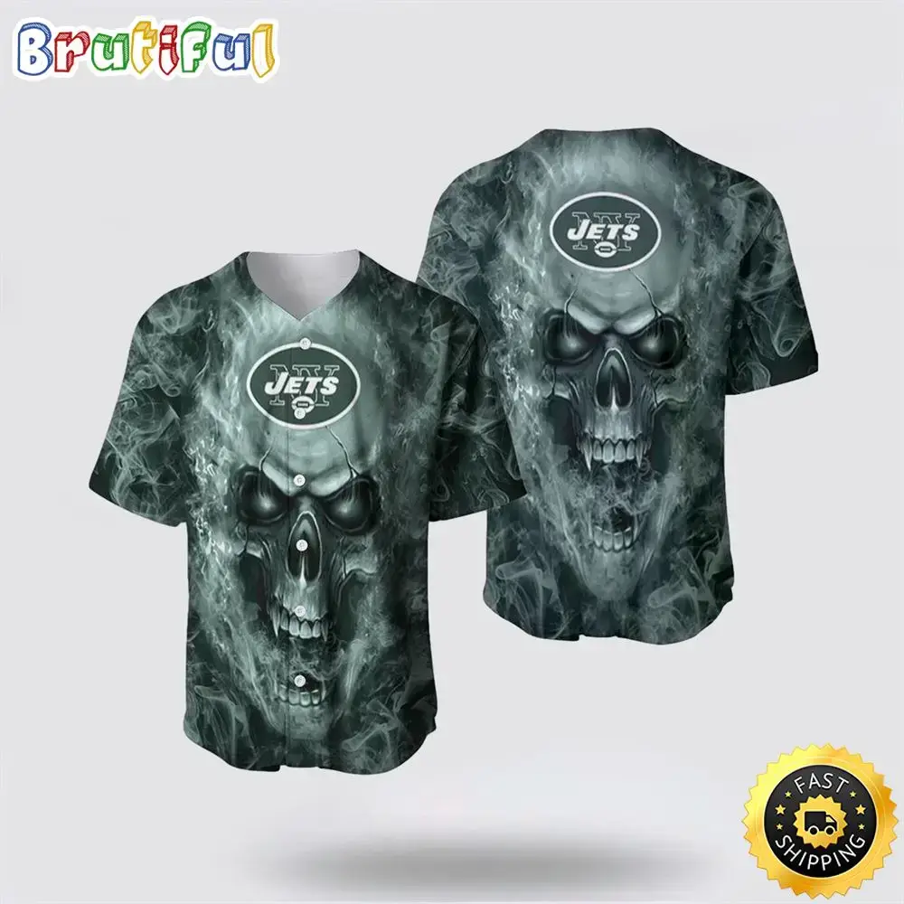NFL New York Jets Baseball Jersey Skull Unleash Your Team Spirit With Trendy Designs Image
