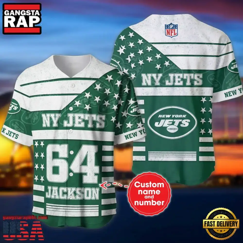 NFL New York Jets Custom Name Number Name Number American Flag Baseball Jersey Shirt Image