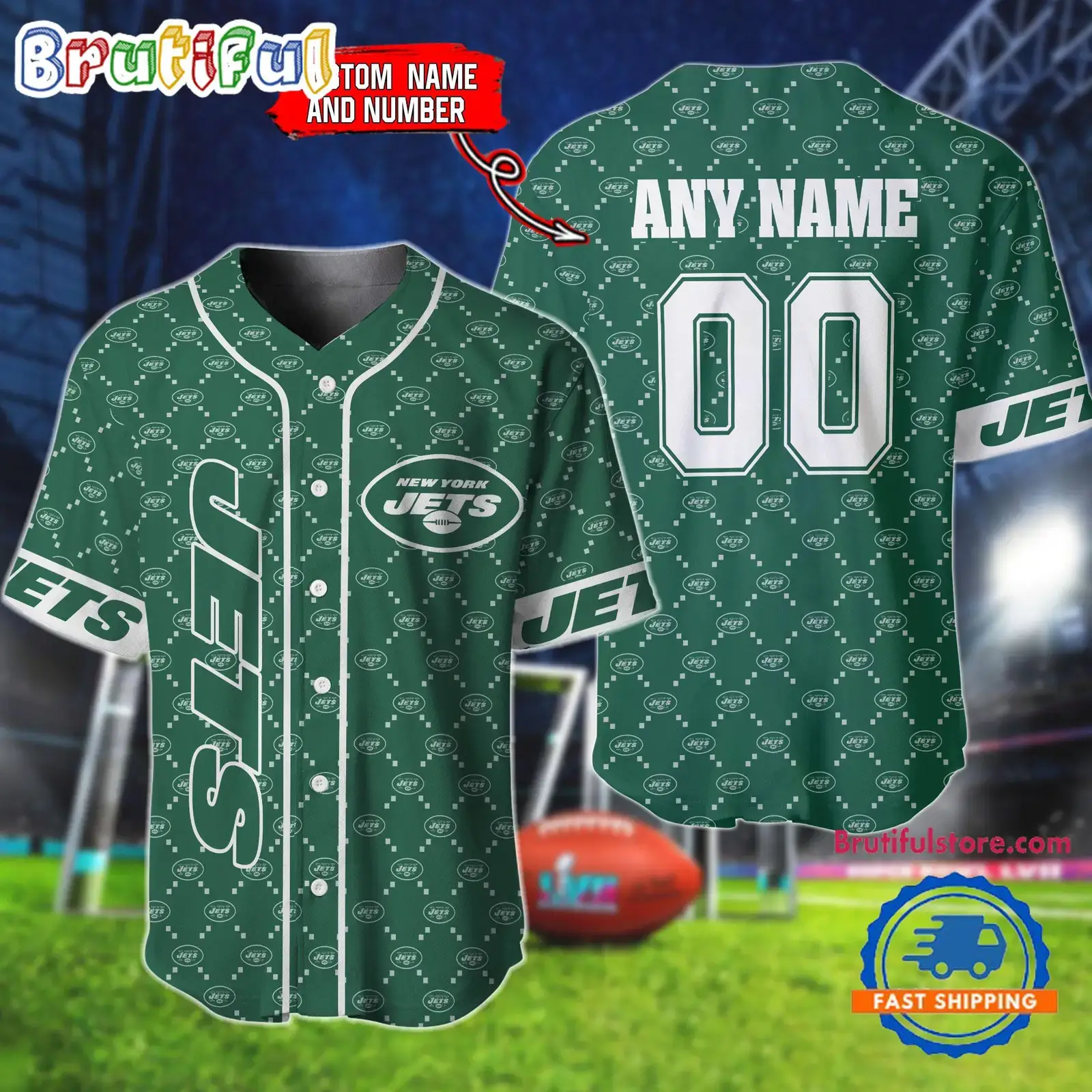NFL New York Jets Logo Team Hologram Pattern Design Baseball Jersey Image