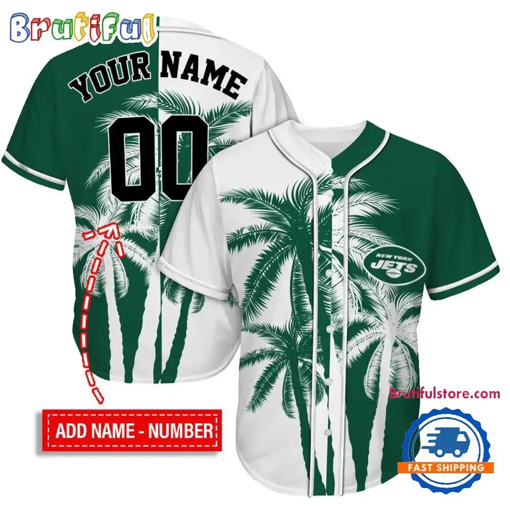 NFL New York Jets Palm Trees Pattern Summer Personalized Baseball Jersey Image