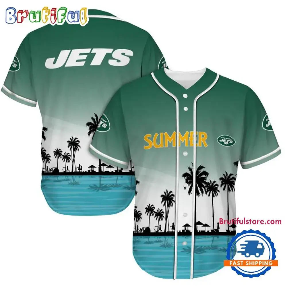 NFL New York Jets Palm Trees Summer On The Beach Baseball Jersey Image