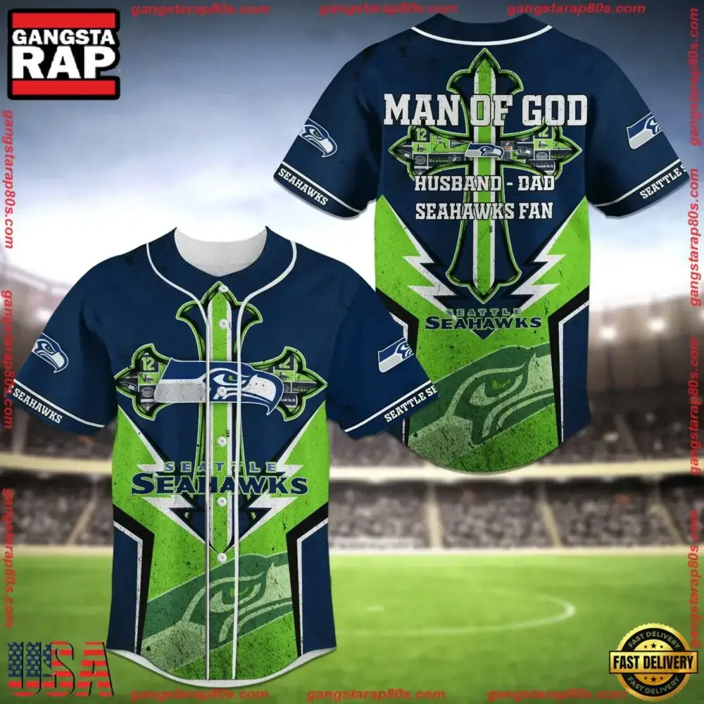 NFL NFL Seattle Seahawks Man of God New Design Baseball Jersey Shirt Image
