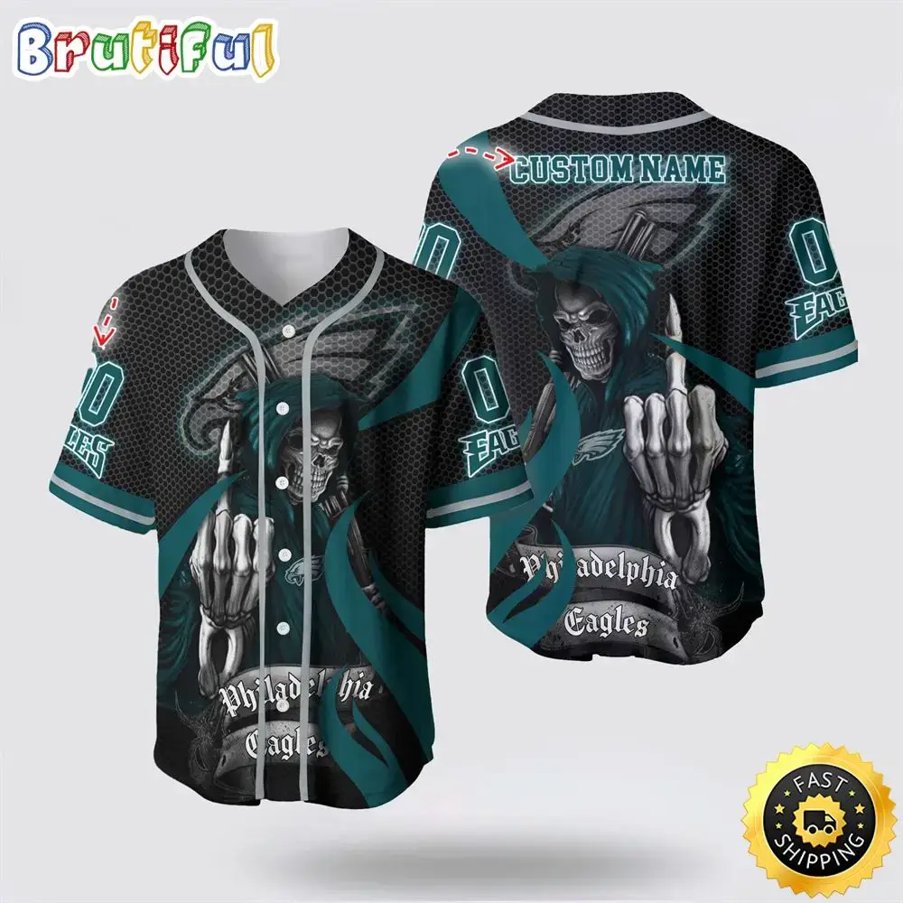 NFL Philadelphia Eagles Baseball Jersey 3D Personalized Skull Gear Up For Game Day Image