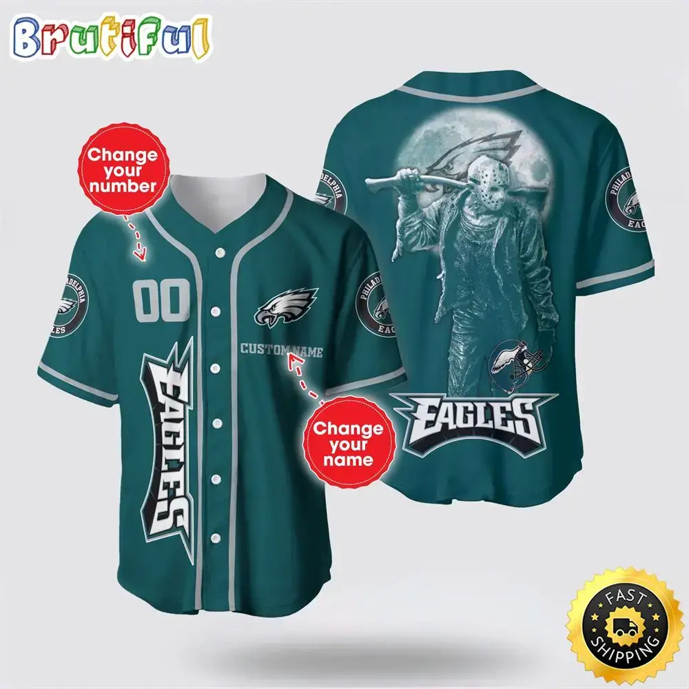 NFL Philadelphia Eagles Baseball Jersey 3D Personalized Skull Score Big With Team Spirit Image