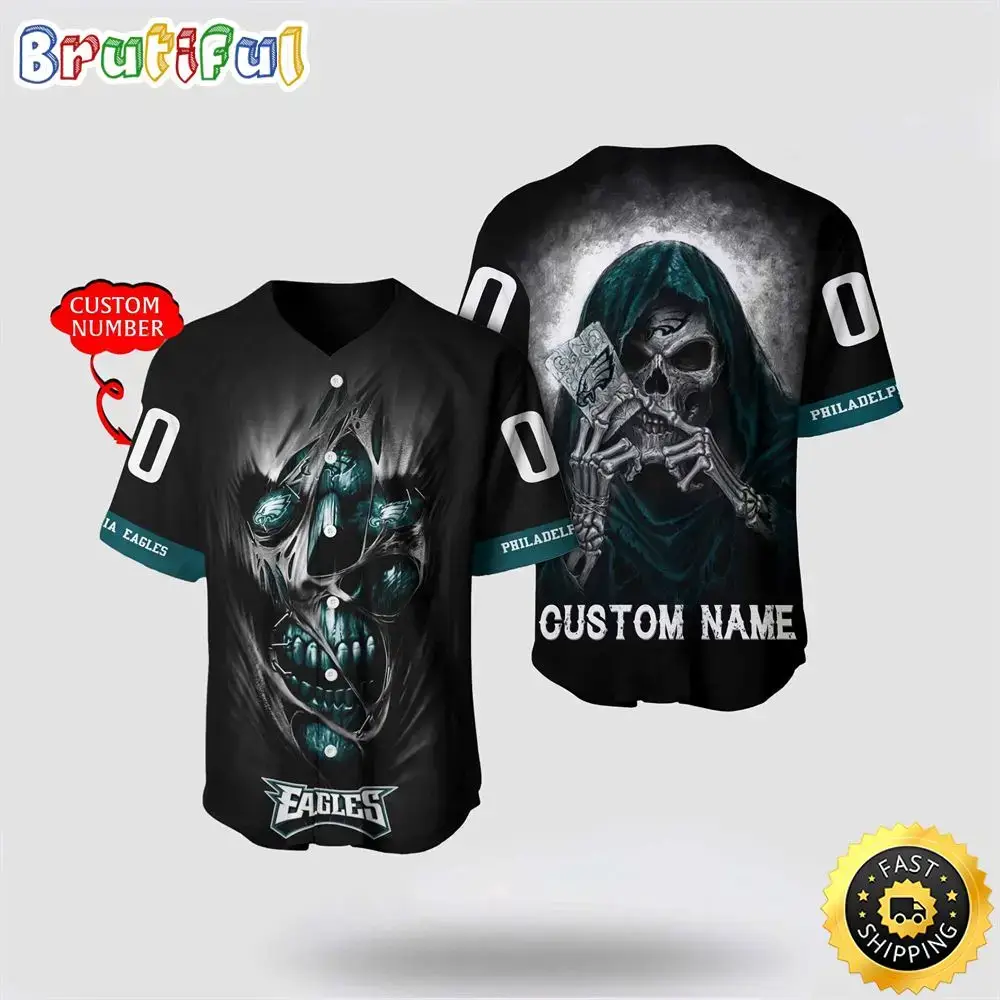 NFL Philadelphia Eagles Baseball Jersey 3D Personalized Skull Stay Cozy And Stylish Image