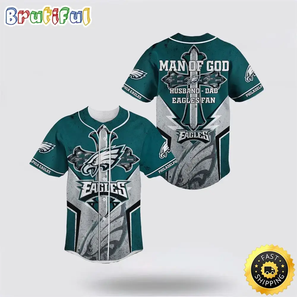 NFL Philadelphia Eagles Baseball Jersey Man Of God Husband Dad Eagles Fan Jersey Shirt Image