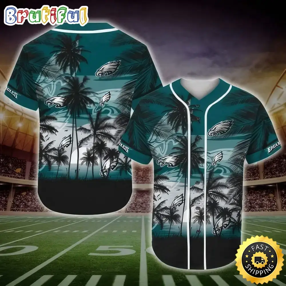 NFL Philadelphia Eagles Baseball Jersey Shirt Palm Tree Image