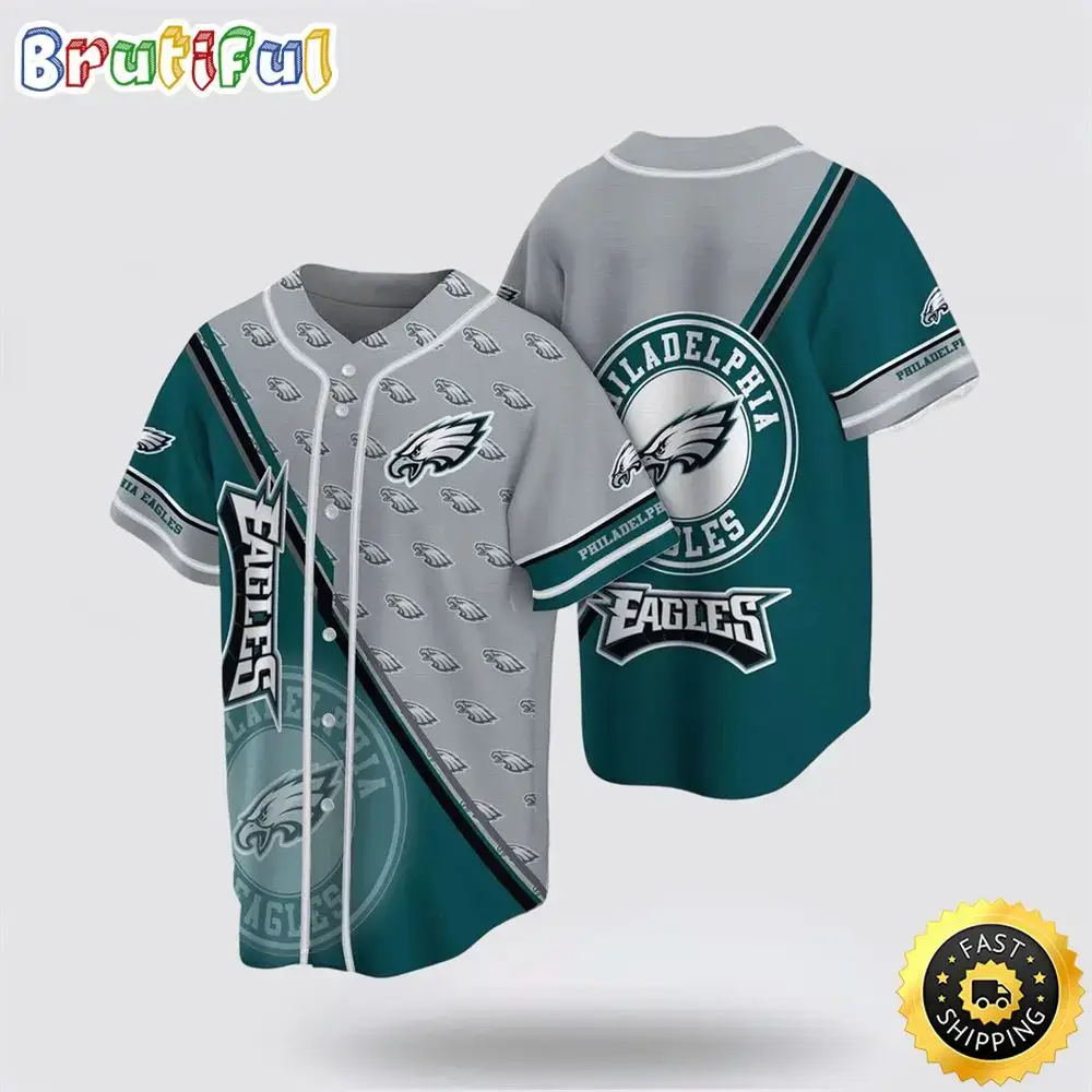 NFL Philadelphia Eagles Baseball Jersey Symbol American Football Team Grey Green Jersey Shirt Image