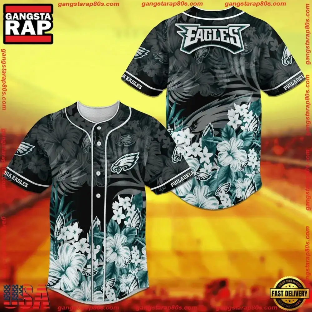 NFL Philadelphia Eagles Floral New Design Baseball Jersey Shirt Image