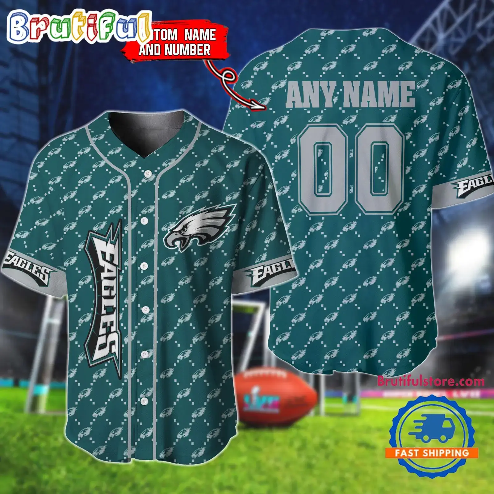 NFL Philadelphia Eagles Logo Team Hologram Pattern Design Baseball Jersey Image