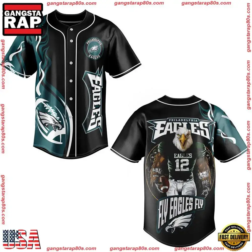 NFL Philadelphia Eagles Mascot Fly Eagles Fly Baseball Jersey Image