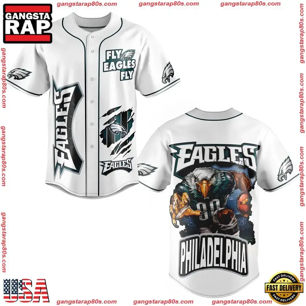 NFL Philadelphia Eagles Mascot Warrior Fly Eagles Fly Baseball Jersey Image