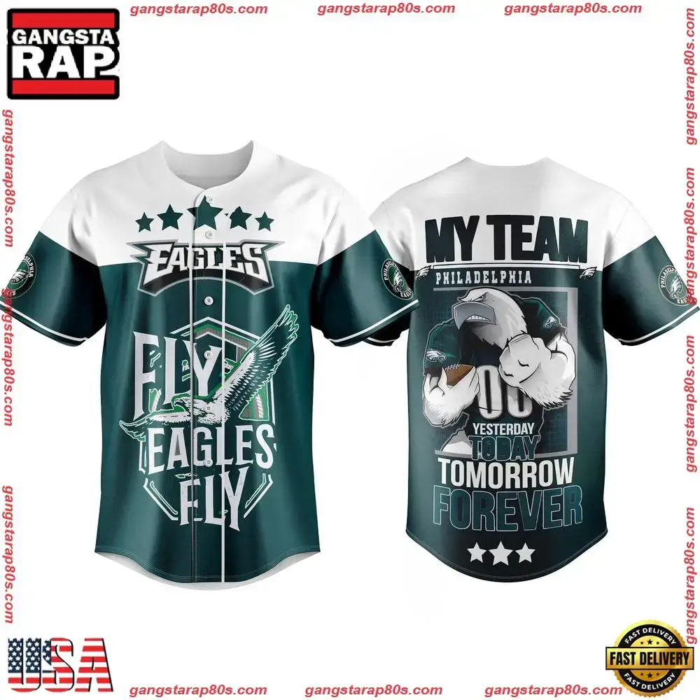 NFL Philadelphia Eagles My Team Philadelphia Forever Baseball Jersey Image