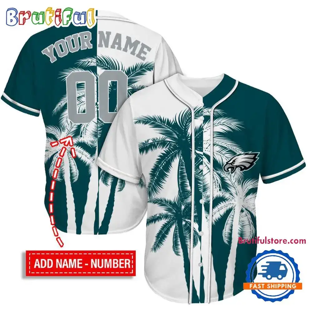 NFL Philadelphia Eagles Palm Trees Pattern Summer Personalized Baseball Jersey Image