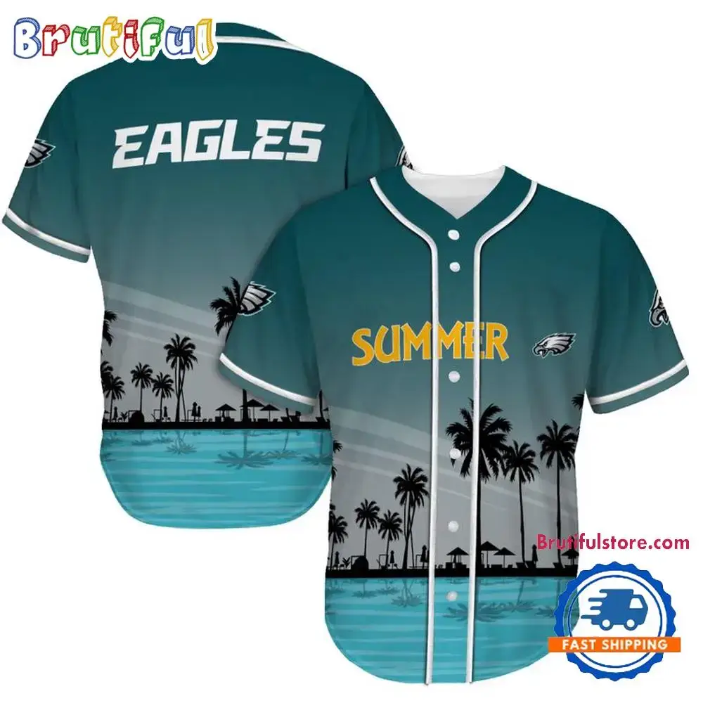 NFL Philadelphia Eagles Palm Trees Summer On The Beach Baseball Jersey Image