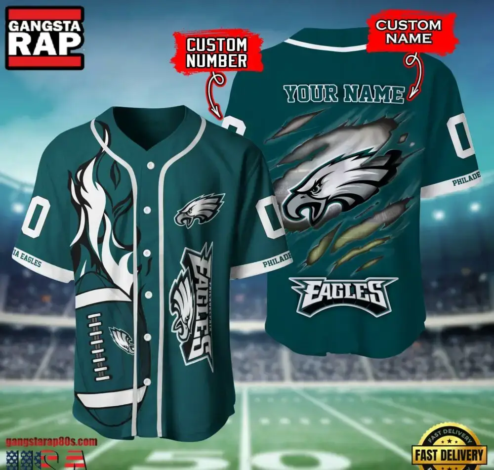 NFL Philadelphia Eagles Team Logo Litmited Edition Baseball Jersey Shirt Image