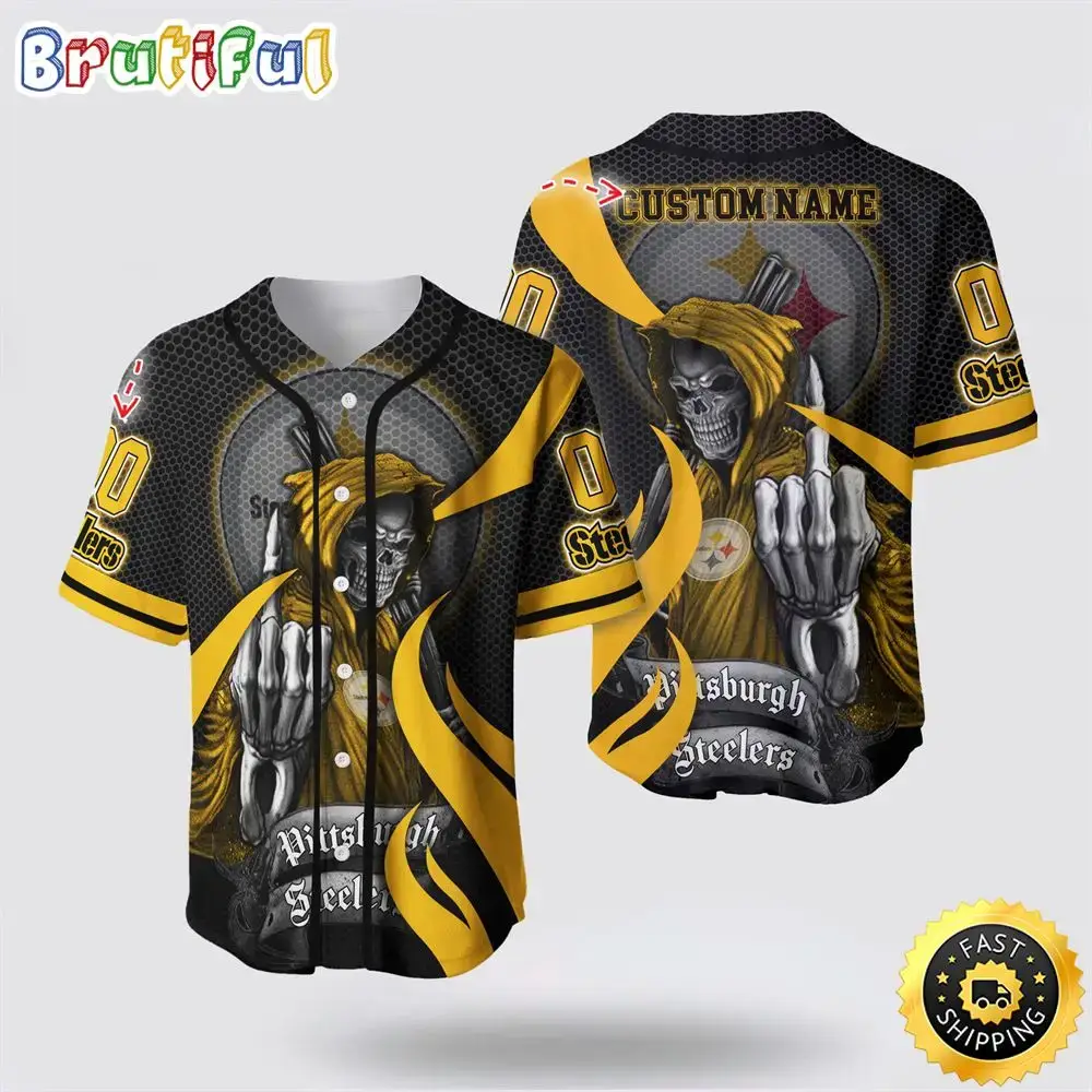 NFL Pittsburgh Steelers Baseball Jersey 3D Personalized Skull Gear Up For Game Day Image