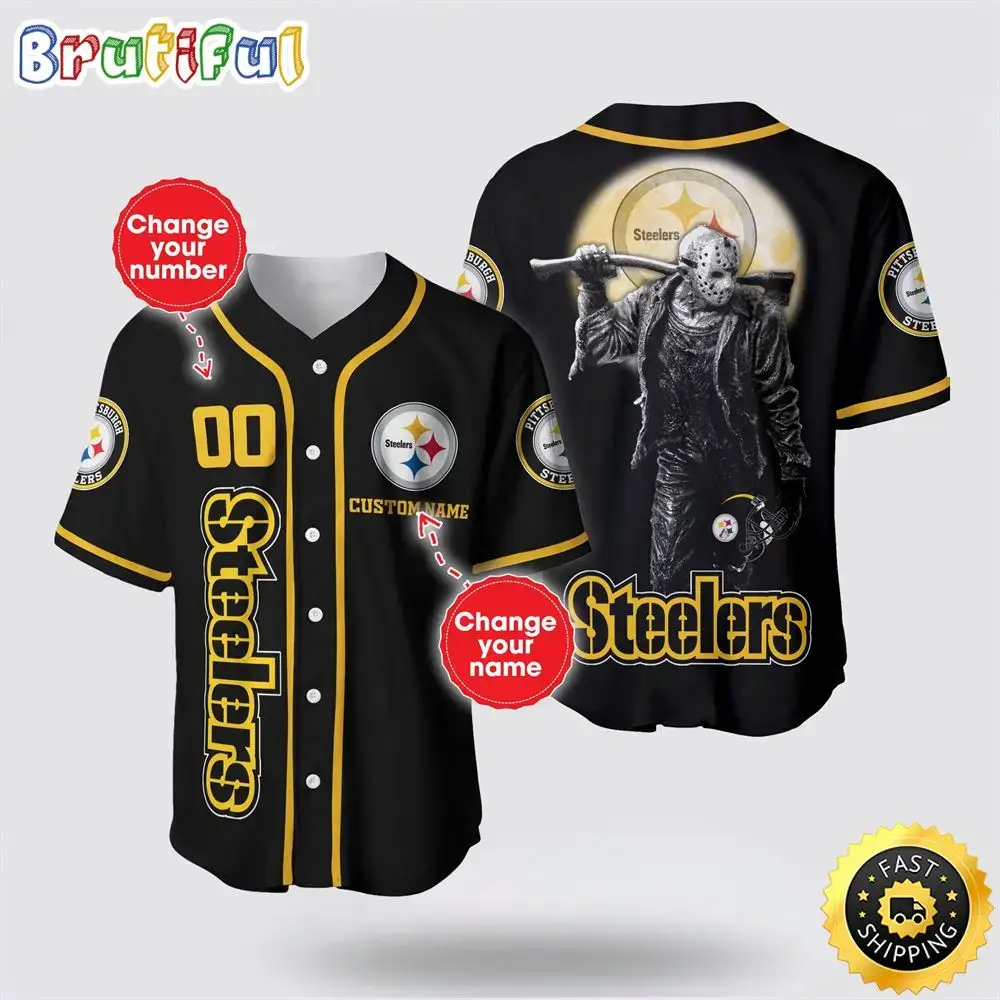 NFL Pittsburgh Steelers Baseball Jersey 3D Personalized Skull Score Big With Team Spirit Image
