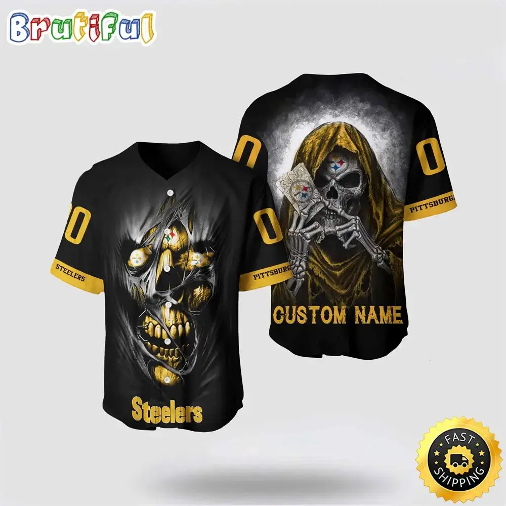 NFL Pittsburgh Steelers Baseball Jersey 3D Personalized Skull Stay Cozy And Stylish Image