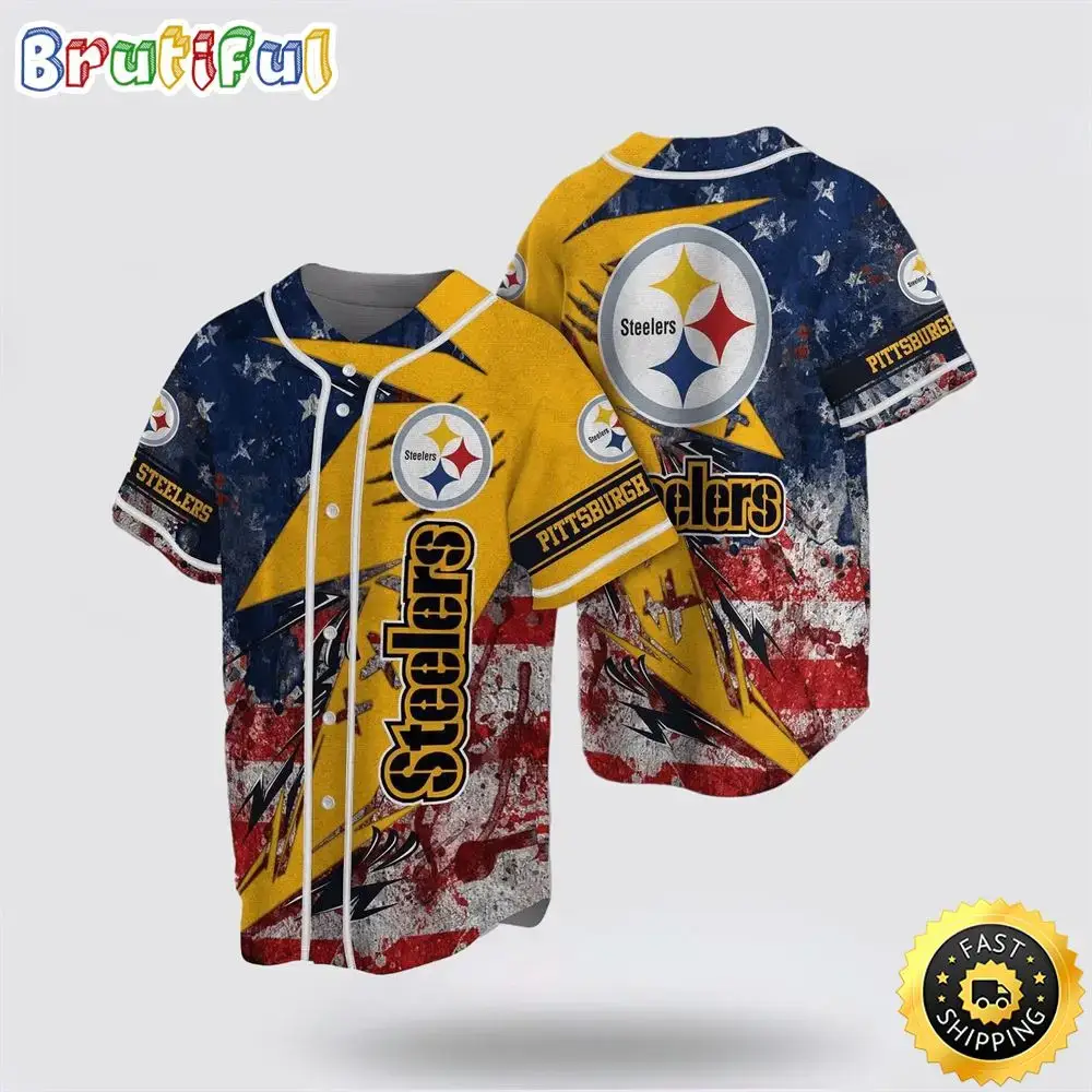 NFL Pittsburgh Steelers Baseball Jersey Symbol American Flag Blue Red Jersey Shirt Image