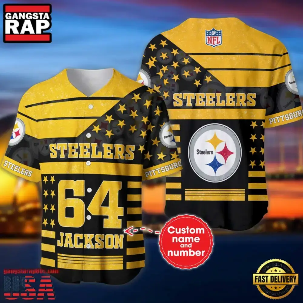 NFL Pittsburgh Steelers Custom Name Number Name Number American Flag Baseball Jersey Shirt Image
