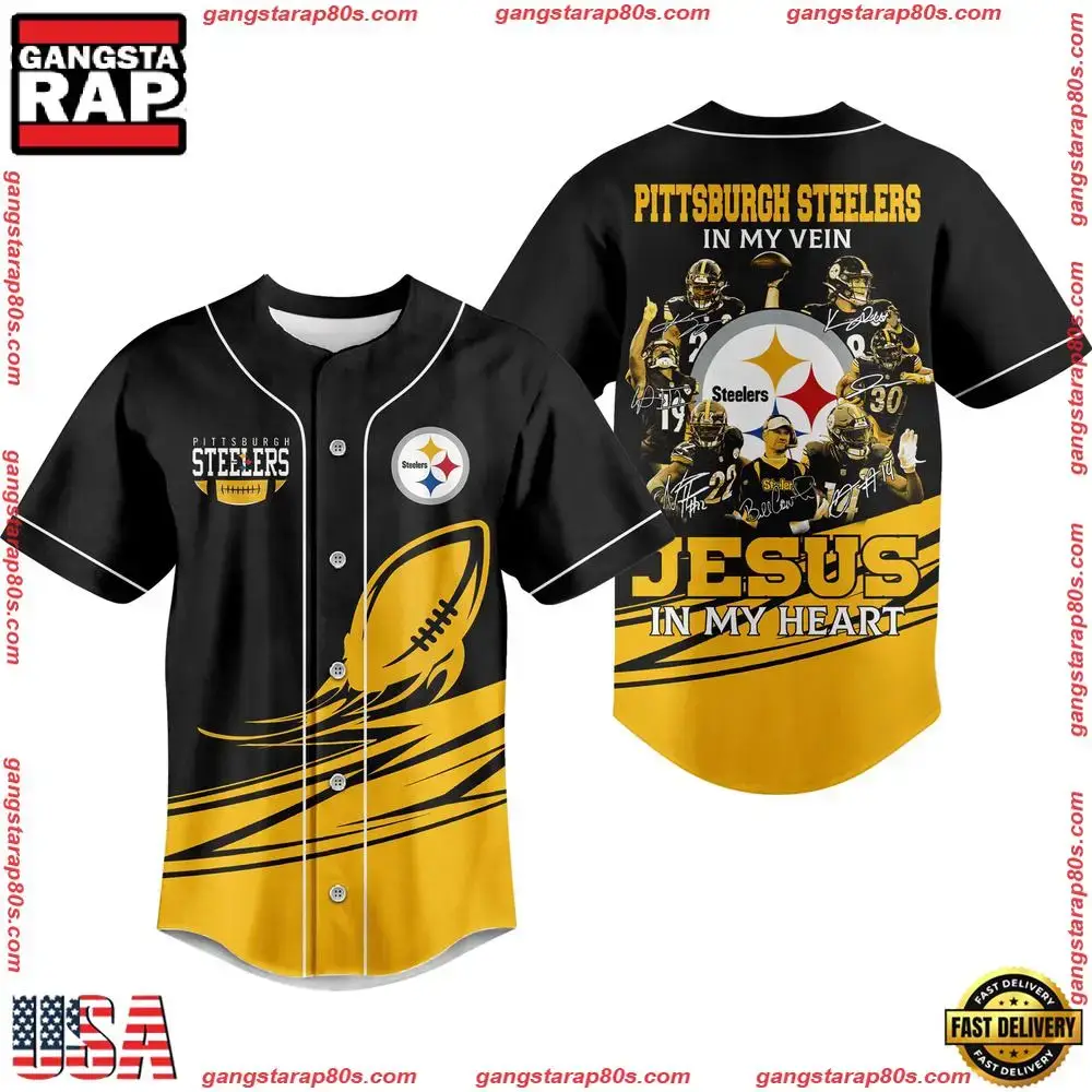 NFL Pittsburgh Steelers In My Vein Jesus In My Heart Baseball Jersey Image