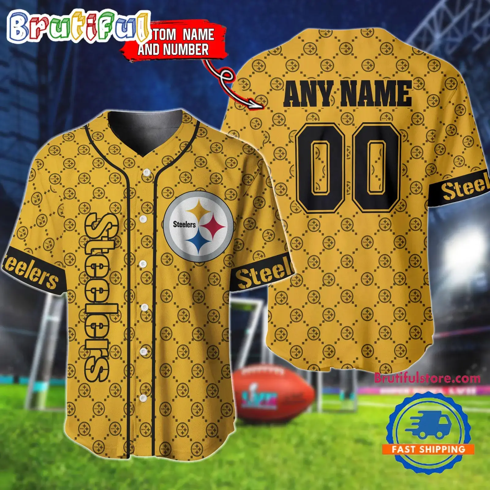 NFL Pittsburgh Steelers Logo Team Hologram Pattern Design Baseball Jersey Image