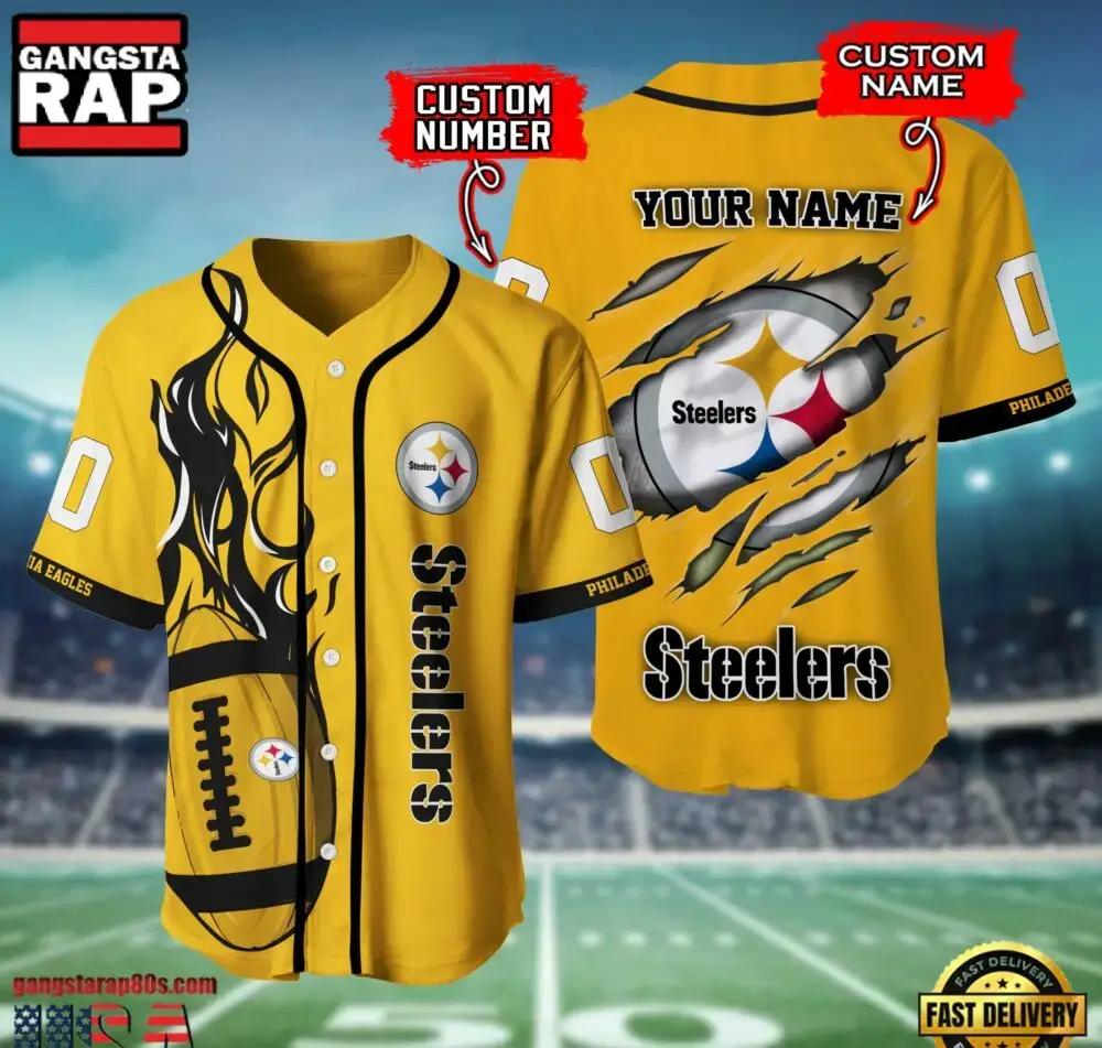 NFL Pittsburgh Steelers Team Logo Litmited Edition Baseball Jersey Shirt Image