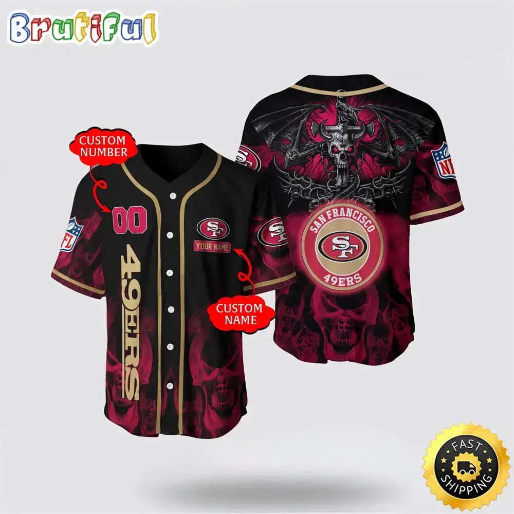 NFL San Francisco 49ers Baseball Jersey 3D Personalized Skull Customization Options Available Image