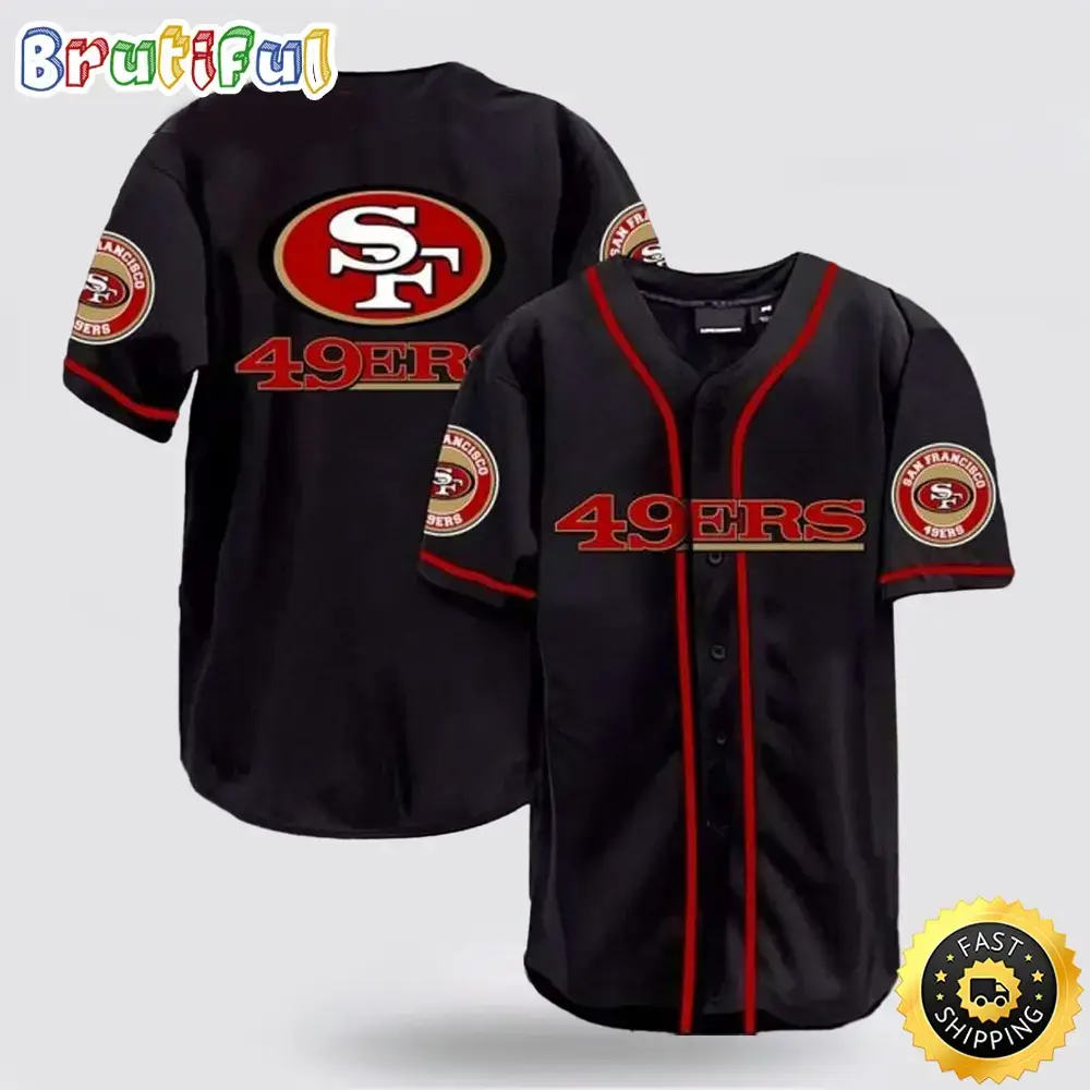 NFL San Francisco 49ers Baseball Jersey Symbol American Football Team Red Black Jersey Shirt Image