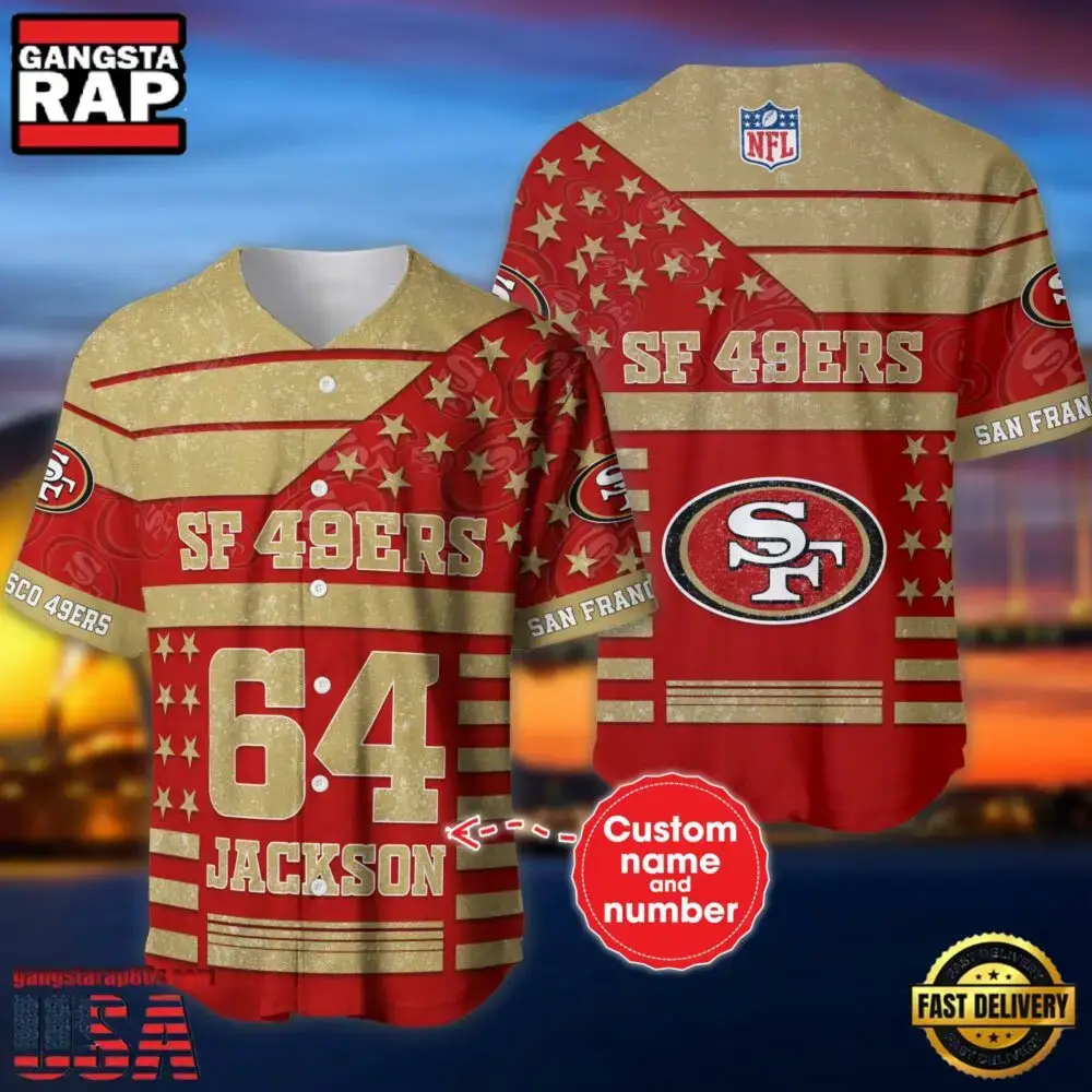 NFL San Francisco 49ers Custom Name Number Name Number American Flag Baseball Jersey Shirt Image