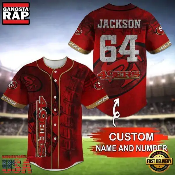 NFL San Francisco 49ers Custom Name Number Name Number Baseball Jersey Shirt Image