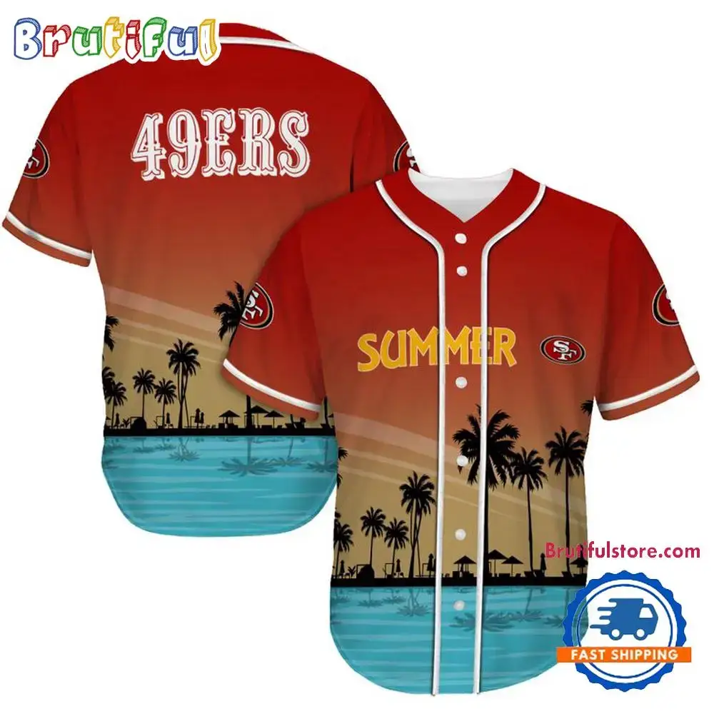 NFL San Francisco 49ers Palm Trees Summer On The Beach Baseball Jersey Image