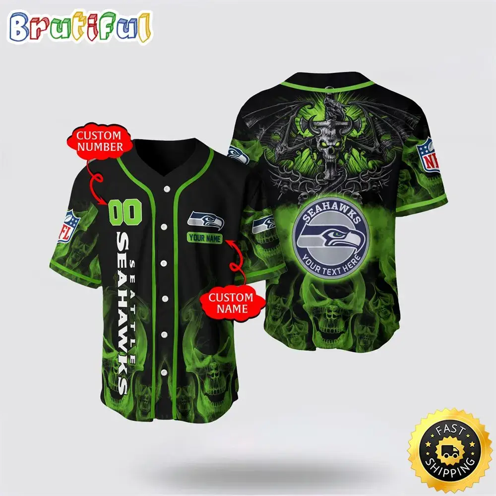 NFL Seattle Seahawks Baseball Jersey 3D Personalized Skull Customization Options Available Image