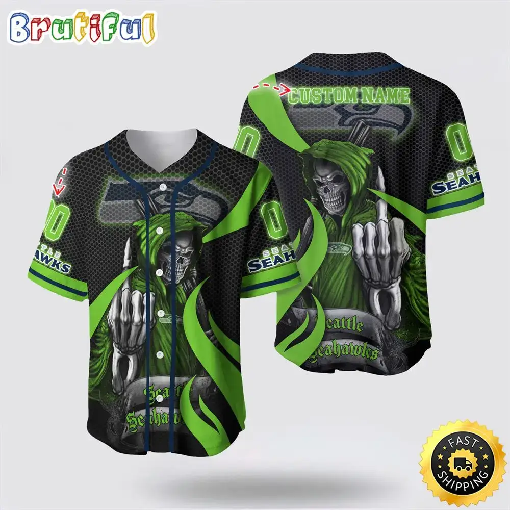 NFL Seattle Seahawks Baseball Jersey 3D Personalized Skull Gear Up For Game Day Image