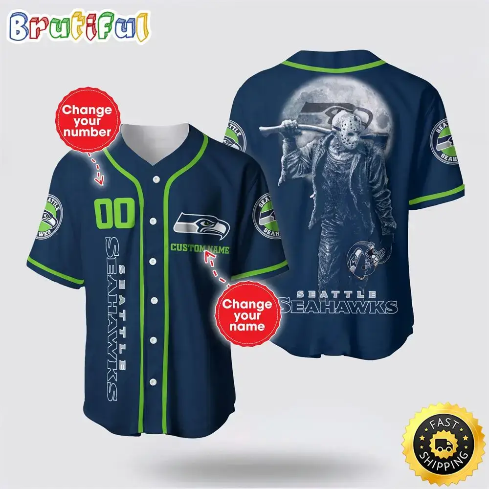 NFL Seattle Seahawks Baseball Jersey 3D Personalized Skull Score Big With Team Spirit Image