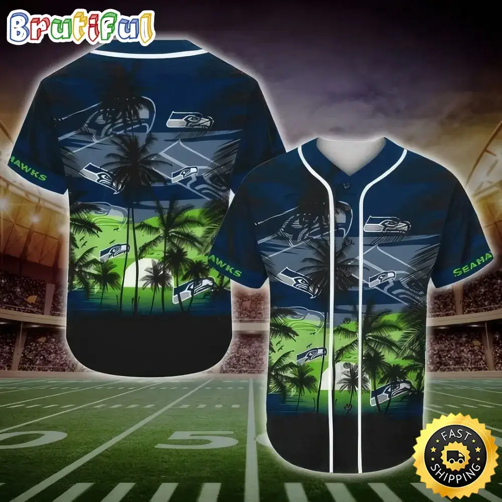 NFL Seattle Seahawks Baseball Jersey Shirt Palm Tree Image