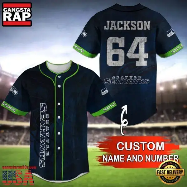 NFL Seattle Seahawks Custom Name Number Name Number Baseball Jersey Shirt Image