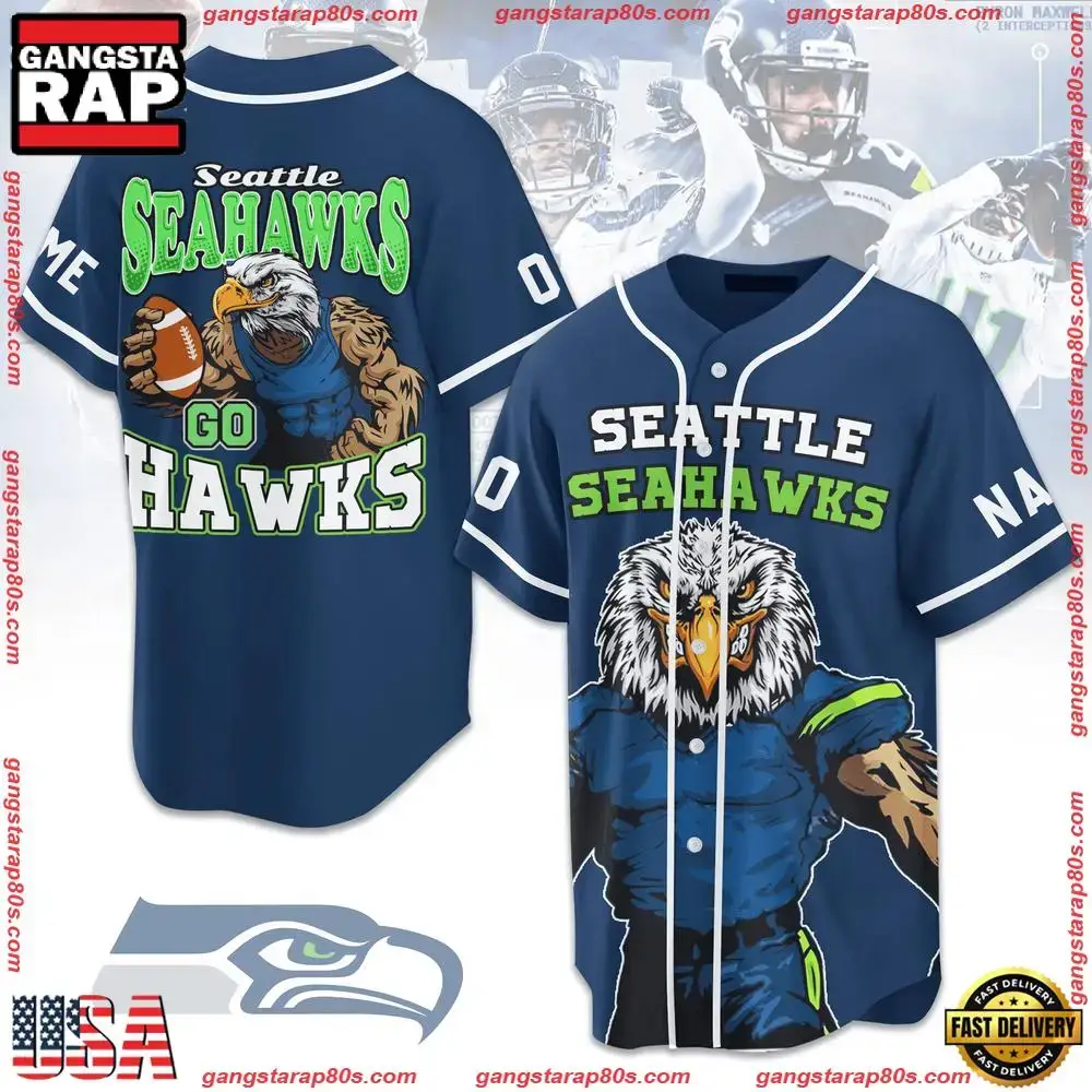 NFL Seattle Seahawks Go Hawks Custom Name Number Baseball Jersey Image