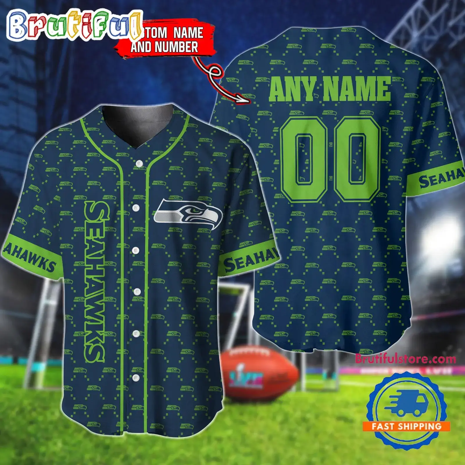NFL Seattle Seahawks Logo Team Hologram Pattern Design Baseball Jersey Image