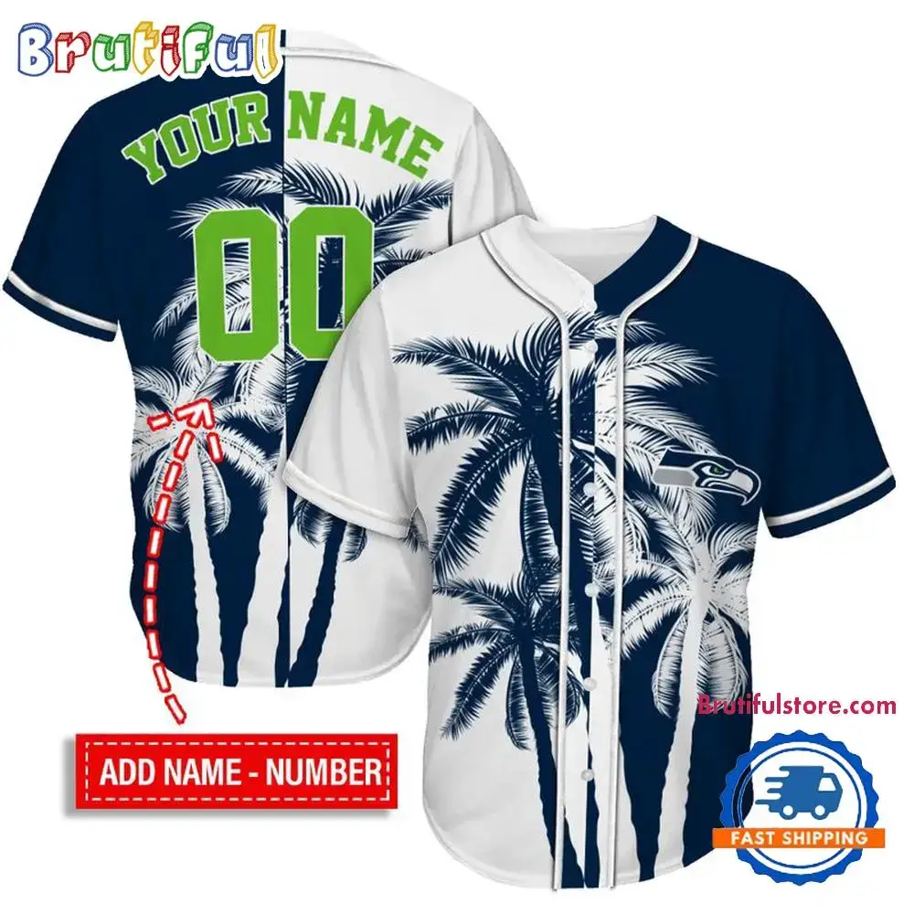 NFL Seattle Seahawks Palm Trees Pattern Summer Personalized Baseball Jersey Image