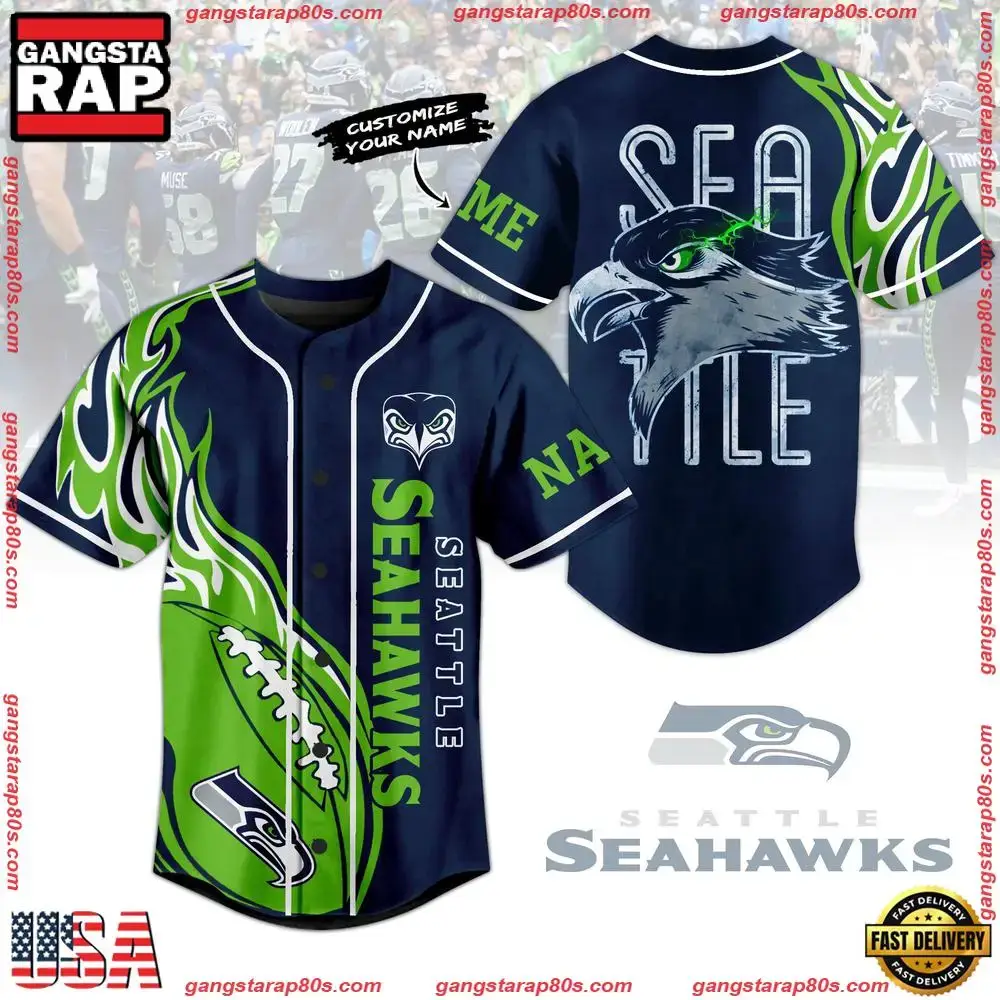 NFL Seattle Seahawks Sea Tile Custom Name Baseball Jersey Image
