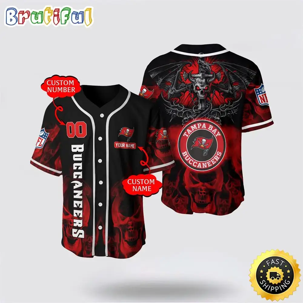 NFL Tampa Bay Buccaneers Baseball Jersey 3D Personalized Skull Customization Options Available Image