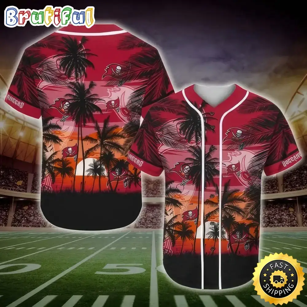 NFL Tampa Bay Buccaneers Baseball Jersey Shirt Palm Tree Image