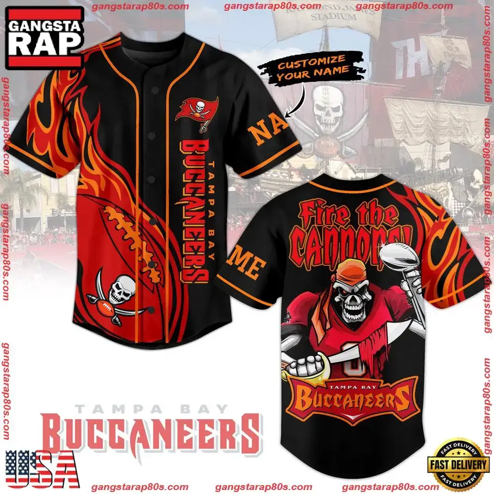 NFL Tampa Bay Buccaneers Fire the Cannons Custom Name Baseball Jersey Image